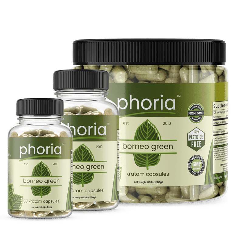 Phoria Borneo Green Vein Kratom Capsules - Main Product Image